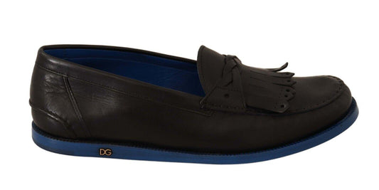 Black Leather Tassel Slip On Loafers Shoes - Designed by Dolce & Gabbana Available to Buy at a Discounted Price on Moon Behind The Hill Online Designer Discount Store