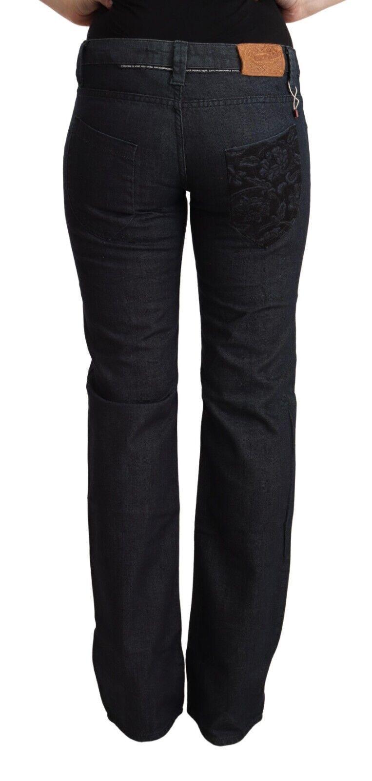 Exte Women's Dark Blue Cotton Stretch Low Waist Straight Denim Jeans - Designed by Exte Available to Buy at a Discounted Price on Moon Behind The Hill Online Designer Discount Store