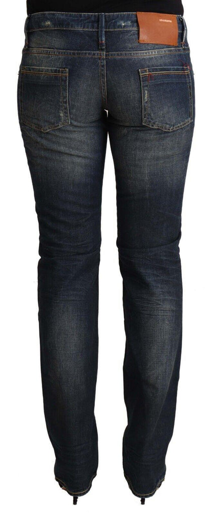 Blue Washed Cotton Low Waist Skinny Denim Jeans - Designed by Acht Available to Buy at a Discounted Price on Moon Behind The Hill Online Designer Discount Store