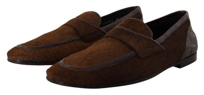 Brown Exotic Leather Mens Slip On Loafers Shoes - Designed by Dolce & Gabbana Available to Buy at a Discounted Price on Moon Behind The Hill Online Designer Discount Store
