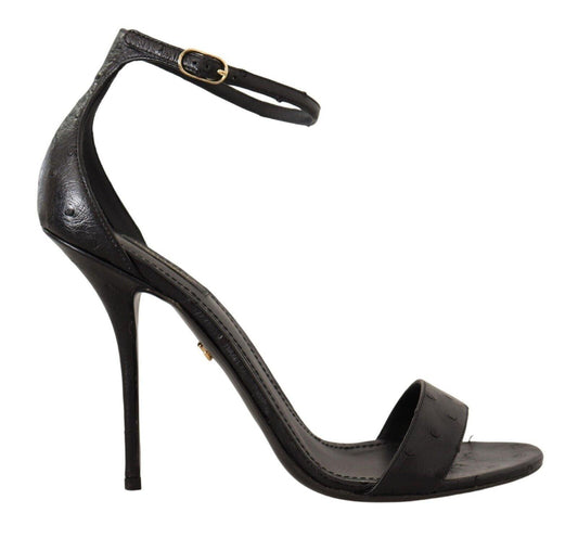 Dolce & Gabbana Black Ostrich Ankle Strap Heels Sandals Shoes - Designed by Dolce & Gabbana Available to Buy at a Discounted Price on Moon Behind The Hill Online Designer Discount Store