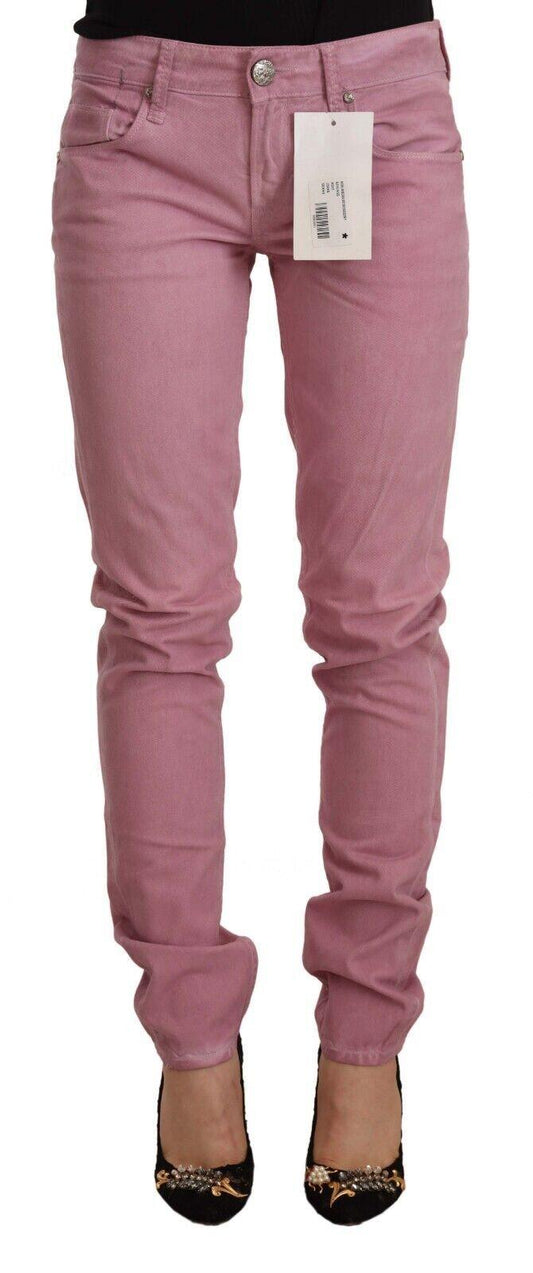 Acht Women's Pink Cotton Slim Fit Women Denim Skinny Jeans - Designed by Acht Available to Buy at a Discounted Price on Moon Behind The Hill Online Designer Discount Store