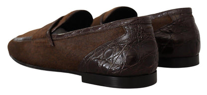 Brown Exotic Leather Mens Slip On Loafers Shoes - Designed by Dolce & Gabbana Available to Buy at a Discounted Price on Moon Behind The Hill Online Designer Discount Store