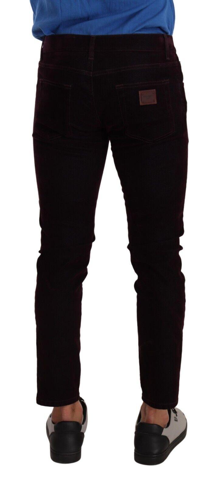 Bordeaux Cotton Stretch Skinny Denim Jeans - Designed by Dolce & Gabbana Available to Buy at a Discounted Price on Moon Behind The Hill Online Designer Discount Store
