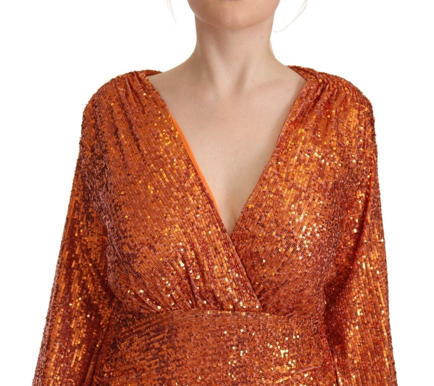 Aniye By Orange Sequined Long Sleeves Mini Sheath Wrap Dress - Designed by Aniye By Available to Buy at a Discounted Price on Moon Behind The Hill Online Designer Discount Store