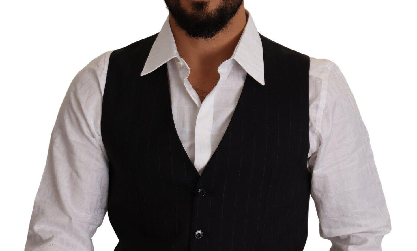 Blue Striped Wool Stretch Waistcoat Vest - Designed by Dolce & Gabbana Available to Buy at a Discounted Price on Moon Behind The Hill Online Designer Discount Store