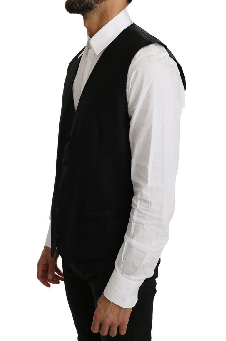 Black Solid Wool Silk Vest - Designed by Dolce & Gabbana Available to Buy at a Discounted Price on Moon Behind The Hill Online Designer Discount Store