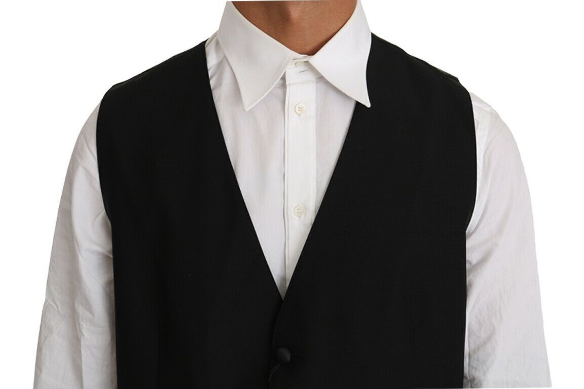 Black Solid Wool Silk Vest - Designed by Dolce & Gabbana Available to Buy at a Discounted Price on Moon Behind The Hill Online Designer Discount Store
