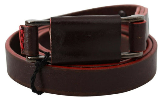 Brown Leather Double Rustic Silver Buckle Belt - Designed by Costume National Available to Buy at a Discounted Price on Moon Behind The Hill Online Designer Discount Store