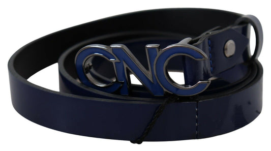 Blue Leather Logo Skinny Fashion  Belt - Designed by Costume National Available to Buy at a Discounted Price on Moon Behind The Hill Online Designer Discount Store