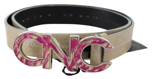 Beige Leather Pink Letter Logo Buckle Belt - Designed by Costume National Available to Buy at a Discounted Price on Moon Behind The Hill Online Designer Discount Store