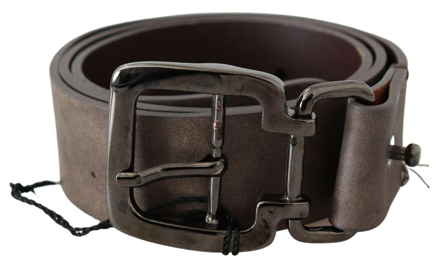 Dark Brown Leather Metallic Square Buckle Belt - Designed by Costume National Available to Buy at a Discounted Price on Moon Behind The Hill Online Designer Discount Store
