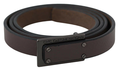 Brown Leather Tactical Logo Screw Buckle Belt - Designed by Costume National Available to Buy at a Discounted Price on Moon Behind The Hill Online Designer Discount Store