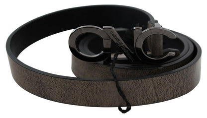 Dark Brown Leather Letter Logo Buckle Belt - Designed by Costume National Available to Buy at a Discounted Price on Moon Behind The Hill Online Designer Discount Store