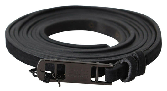 Black Leather Skinny Logo Buckle Belt - Designed by Costume National Available to Buy at a Discounted Price on Moon Behind The Hill Online Designer Discount Store