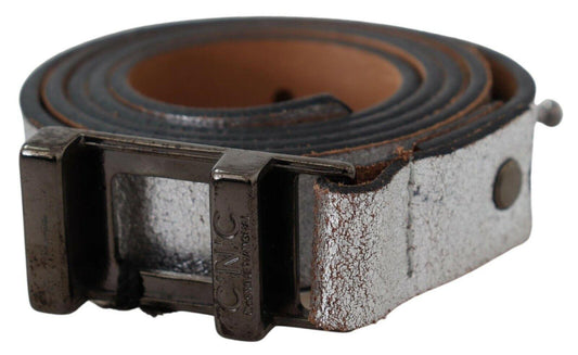 Brown Metallic Silver Leather Belt - Designed by Costume National Available to Buy at a Discounted Price on Moon Behind The Hill Online Designer Discount Store