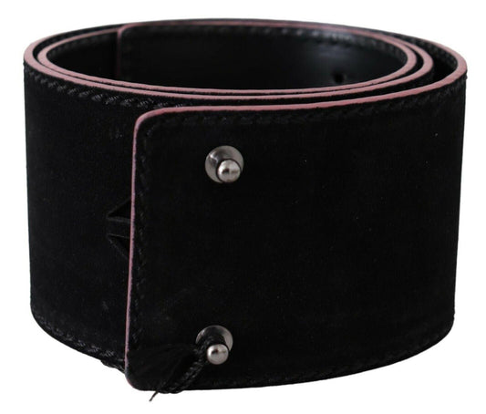 Black Leather Wide Waist Studded Women Belt - Designed by Costume National Available to Buy at a Discounted Price on Moon Behind The Hill Online Designer Discount Store
