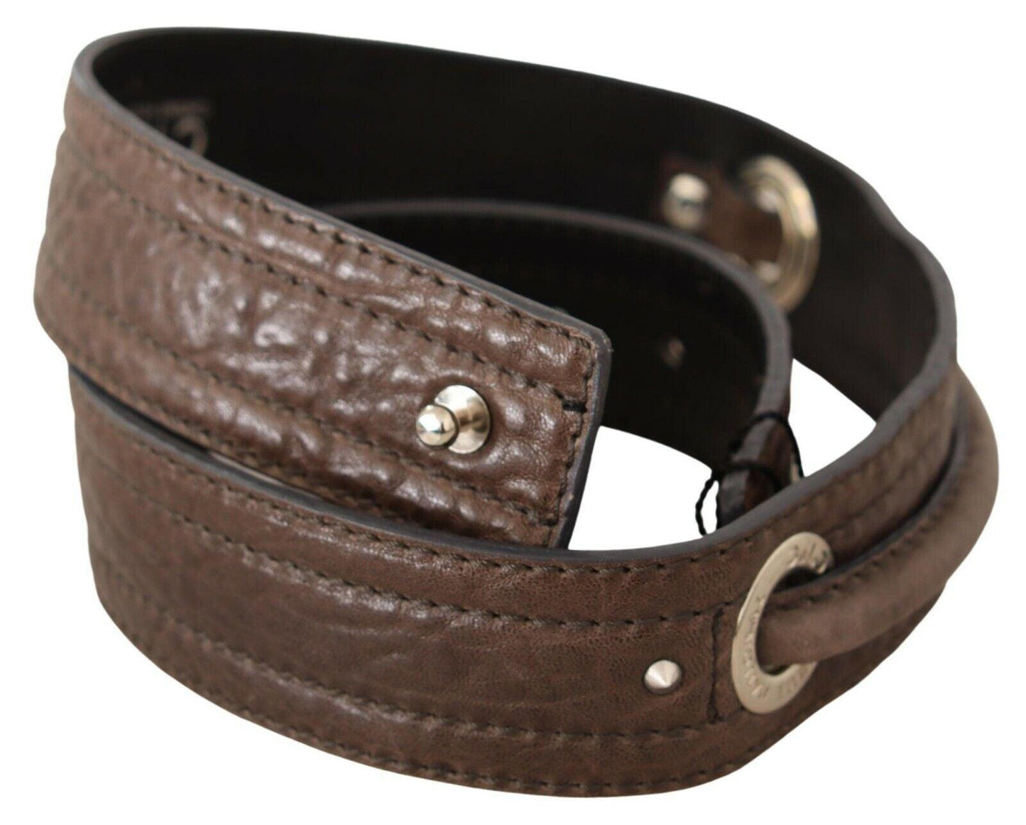 Brown Leather Silver Fastening Belt - Designed by Costume National Available to Buy at a Discounted Price on Moon Behind The Hill Online Designer Discount Store
