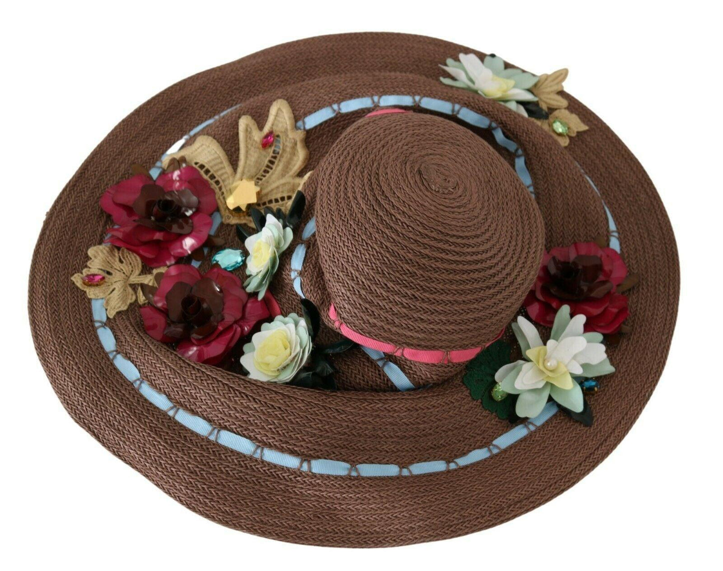 Brown Knitted Straw Floral Hat - Designed by Dolce & Gabbana Available to Buy at a Discounted Price on Moon Behind The Hill Online Designer Discount Store