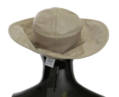 Beige 100% Lamb Leather Wide Brim Panama Hat - Designed by Dolce & Gabbana Available to Buy at a Discounted Price on Moon Behind The Hill Online Designer Discount Store
