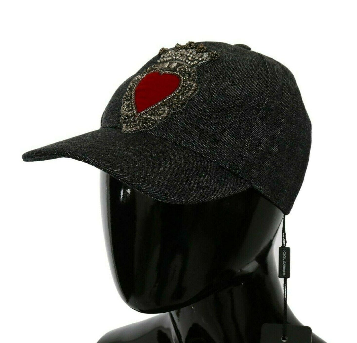 Blue Denim Embroidered Heart Design Cap - Designed by Dolce & Gabbana Available to Buy at a Discounted Price on Moon Behind The Hill Online Designer Discount Store