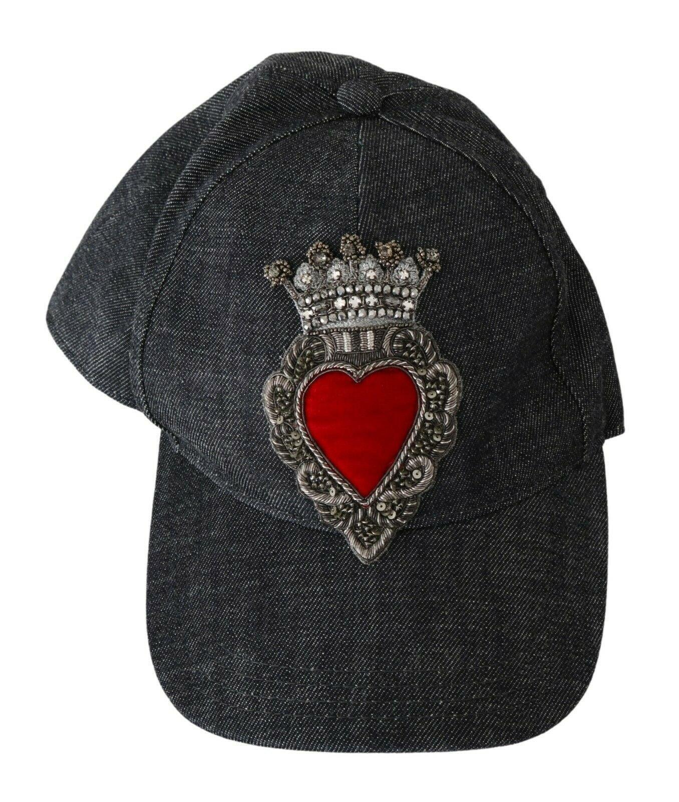 Blue Denim Embroidered Heart Design Cap - Designed by Dolce & Gabbana Available to Buy at a Discounted Price on Moon Behind The Hill Online Designer Discount Store