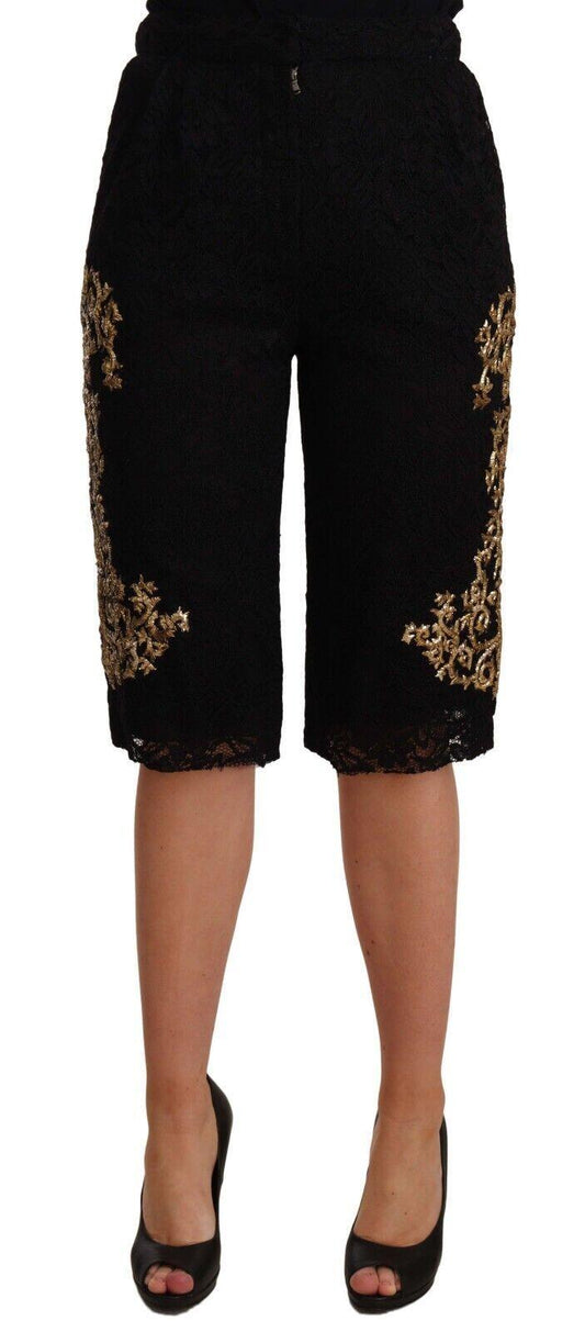 Black Lace Gold Baroque SPECIAL PIECE Shorts - Designed by Dolce & Gabbana Available to Buy at a Discounted Price on Moon Behind The Hill Online Designer Discount Store