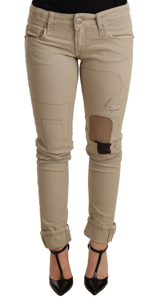 Beige Denim Cotton Bottom Slim Fit Folded Pant - Designed by Acht Available to Buy at a Discounted Price on Moon Behind The Hill Online Designer Discount Store