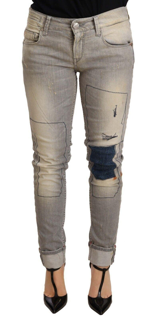 Gray Cotton Slim Fit Folded Hem Women Denim Pant - Designed by Acht Available to Buy at a Discounted Price on Moon Behind The Hill Online Designer Discount Store