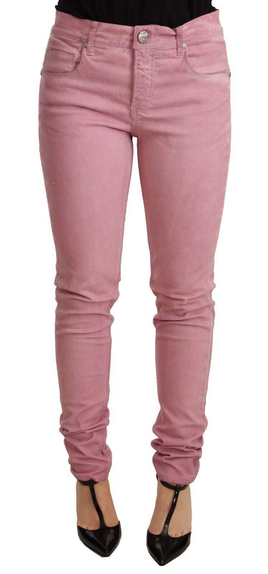 Pink Cotton Slim Fit Women Denim Skinny Pants designed by Acht available from Moon Behind The Hill 's Clothing > Pants > Womens range