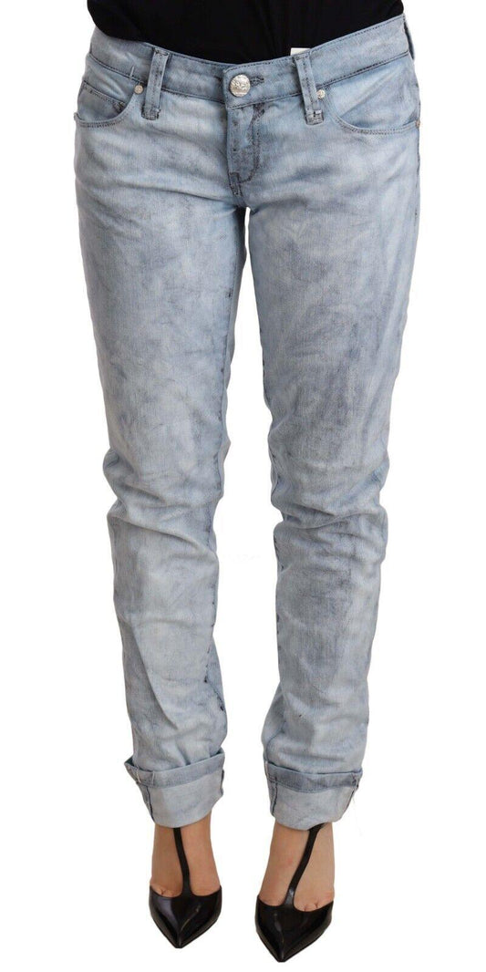 Light Blue Washed Cotton Folded Hem Denim Trouser designed by Acht available from Moon Behind The Hill 's Clothing > Pants > Womens range
