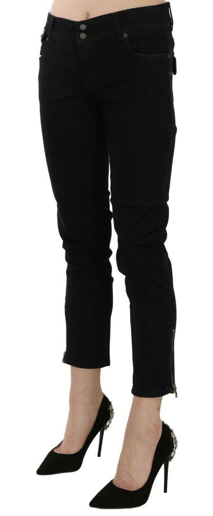 Black Mid Waist Cropped Cut Hem Denim Casual Pants - Designed by John Galliano Available to Buy at a Discounted Price on Moon Behind The Hill Online Designer Discount Store