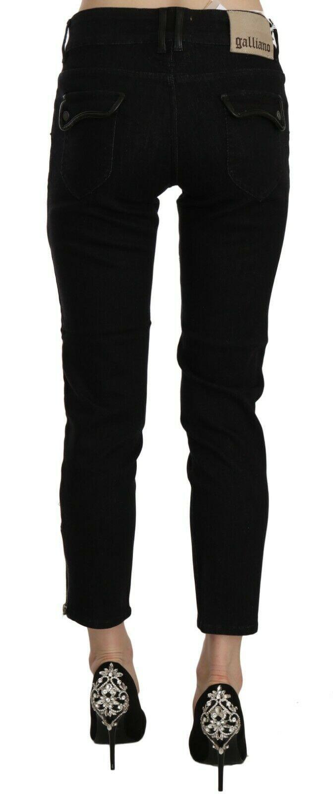 Black Mid Waist Cropped Cut Hem Denim Casual Pants - Designed by John Galliano Available to Buy at a Discounted Price on Moon Behind The Hill Online Designer Discount Store