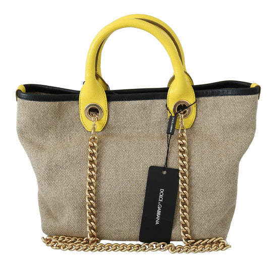 Beige Gold Chain Strap Shoulder Sling Purse Tote Bag - Designed by Dolce & Gabbana Available to Buy at a Discounted Price on Moon Behind The Hill Online Designer Discount Store