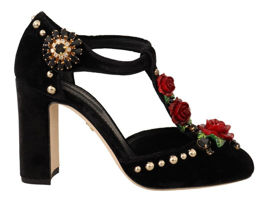 Dolce & Gabbana Black Mary Jane Pumps Roses Crystals Shoes - Designed by Dolce & Gabbana Available to Buy at a Discounted Price on Moon Behind The Hill Online Designer Discount Store