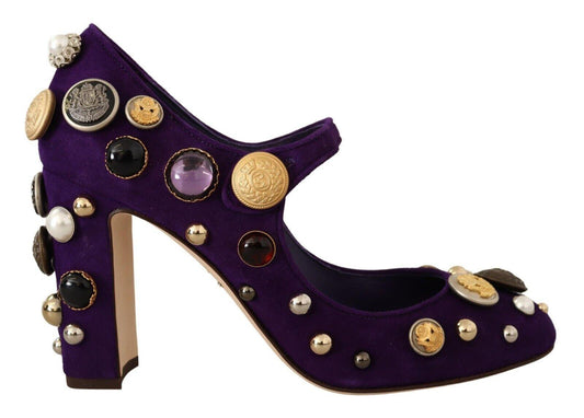 Dolce & Gabbana Purple Suede Embellished Pump Mary Jane Shoes - Designed by Dolce & Gabbana Available to Buy at a Discounted Price on Moon Behind The Hill Online Designer Discount Store