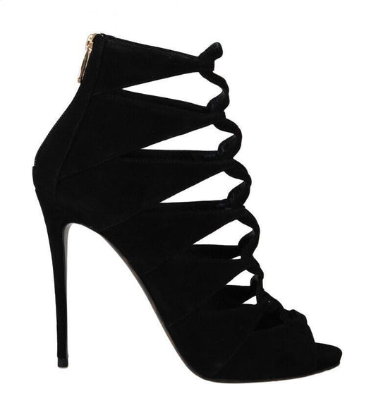 Black Suede Ankle Strap Sandals Boots Shoes - Designed by Dolce & Gabbana Available to Buy at a Discounted Price on Moon Behind The Hill Online Designer Discount Store