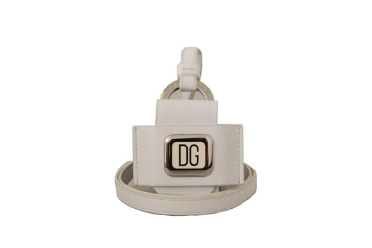 White Leather Strap Silver Metal Airpods Case designed by Dolce & Gabbana available from Moon Behind The Hill 's Audio Components > Headphones & Headsets range
