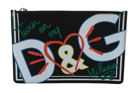 Black DG Print Mens Zipper Coin Purse Leather Wallet - Designed by Dolce & Gabbana Available to Buy at a Discounted Price on Moon Behind The Hill Online Designer Discount Store