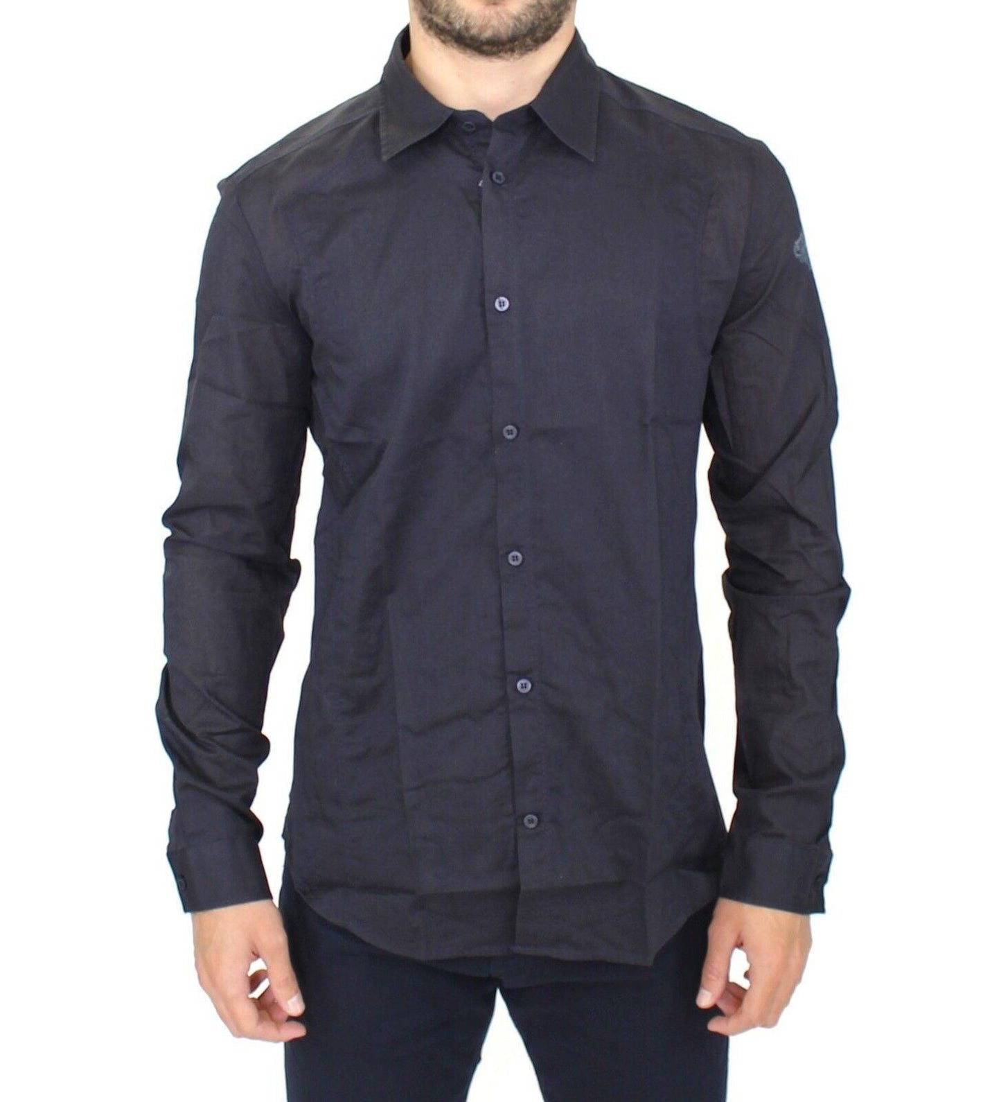 Blue Slim Fit Cotton Casual Top Shirt - Designed by Ermanno Scervino Available to Buy at a Discounted Price on Moon Behind The Hill Online Designer Discount Store