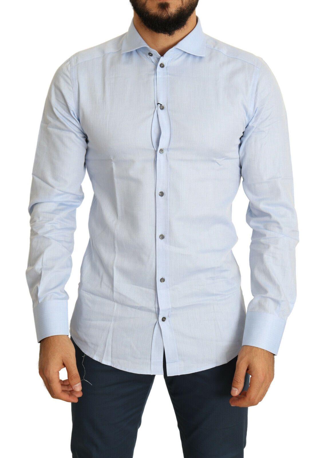 Light Blue Cotton Men Dress Shirt designed by Dolce & Gabbana available from Moon Behind The Hill 's Clothing > Shirts & Tops > Mens range