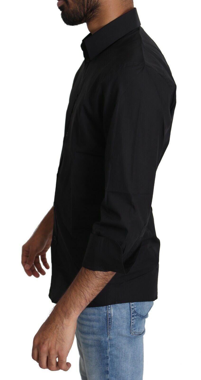 Black Cotton Formal Dress Men Top Shirt - Designed by Dolce & Gabbana Available to Buy at a Discounted Price on Moon Behind The Hill Online Designer Discount Store