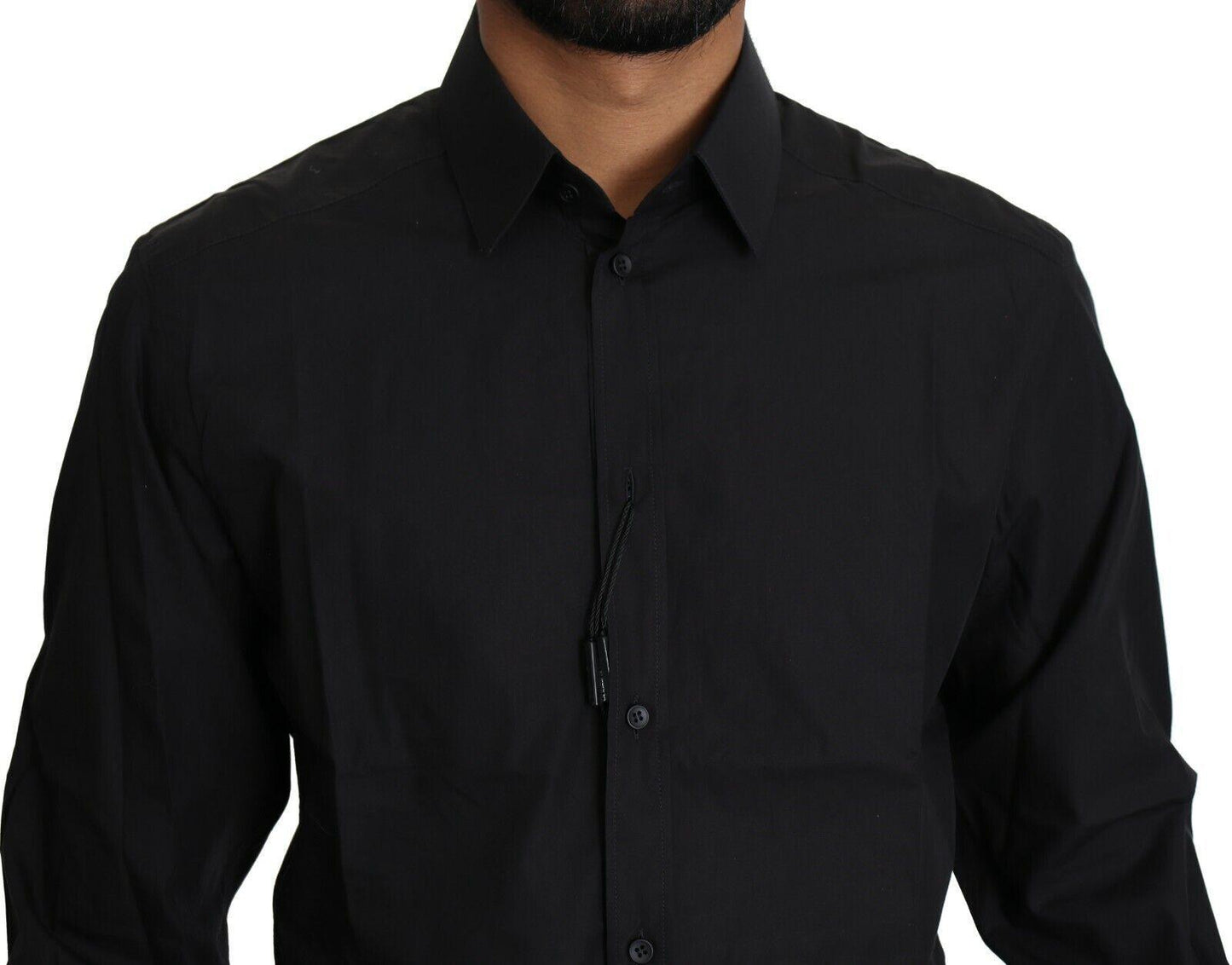Black Cotton Formal Dress Men Top Shirt - Designed by Dolce & Gabbana Available to Buy at a Discounted Price on Moon Behind The Hill Online Designer Discount Store