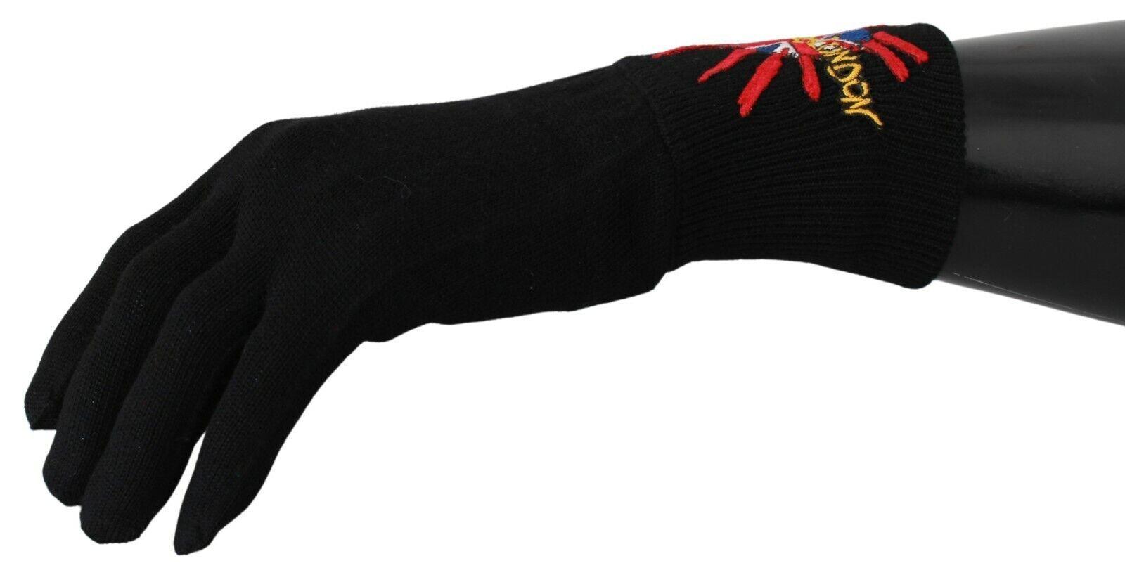 Black #DGLovesLondon Embroidered Wool Gloves - Designed by Dolce & Gabbana Available to Buy at a Discounted Price on Moon Behind The Hill Online Designer Discount Store