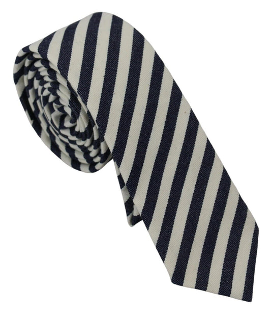 Denny Rose White Blue Striped Classic Adjustable Men Silk Tie - Designed by Denny Rose Available to Buy at a Discounted Price on Moon Behind The Hill Online Designer Discount Store