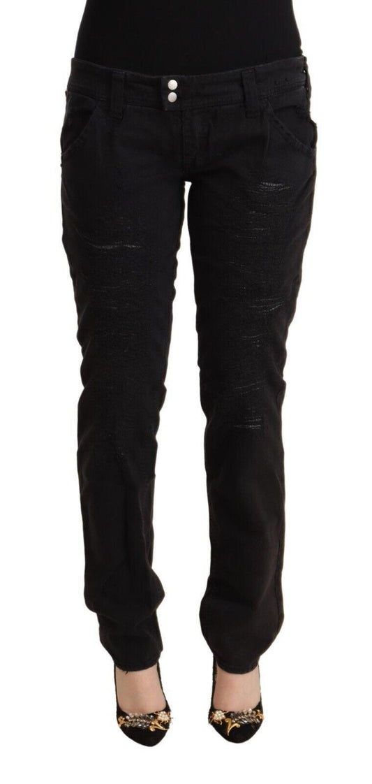 Cycle Women's Black Cotton Distressed Low Waist Slim Fit Denim Jeans - Designed by CYCLE Available to Buy at a Discounted Price on Moon Behind The Hill Online Designer Discount Store