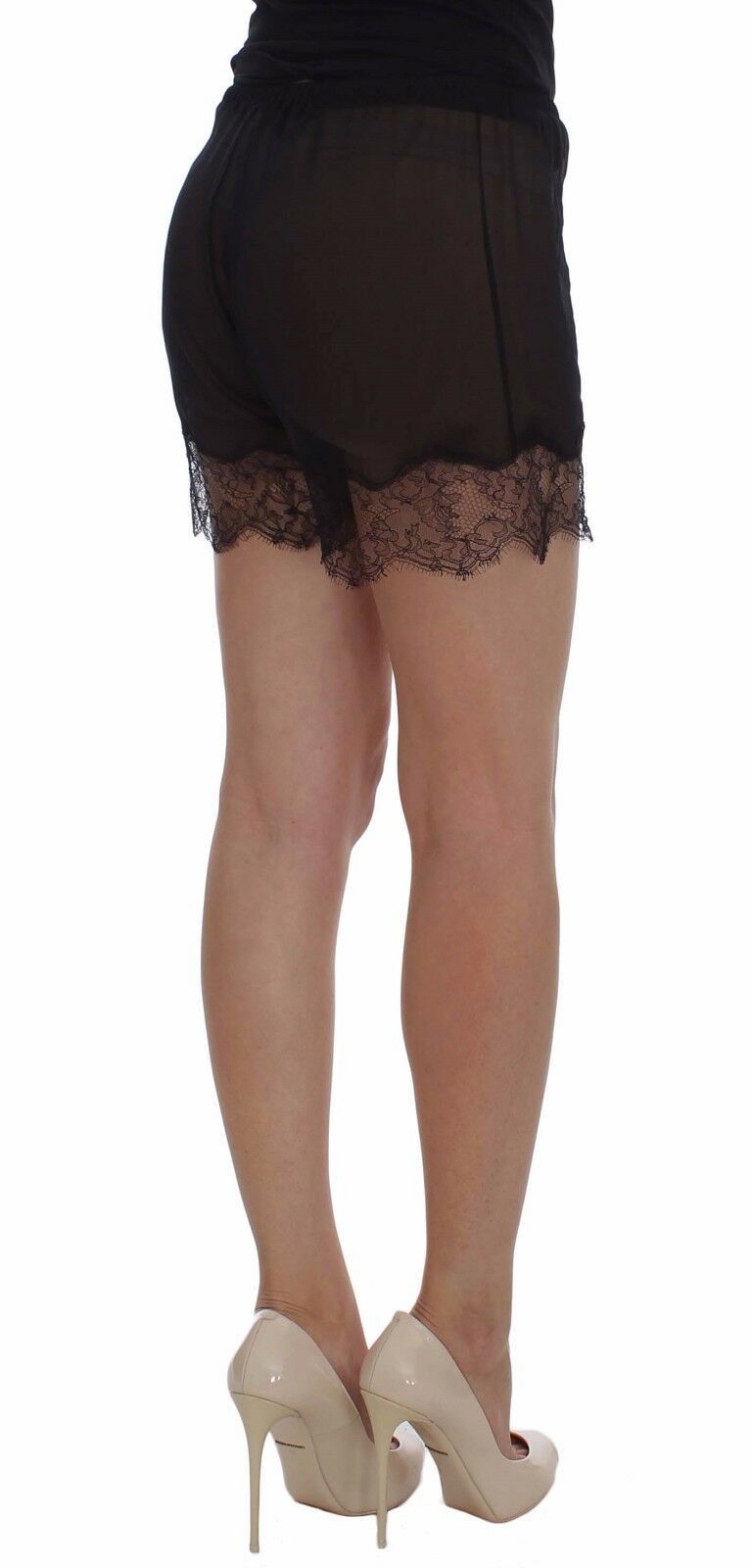Black Floral Lace Silk Sleepwear Shorts - Designed by Dolce & Gabbana Available to Buy at a Discounted Price on Moon Behind The Hill Online Designer Discount Store