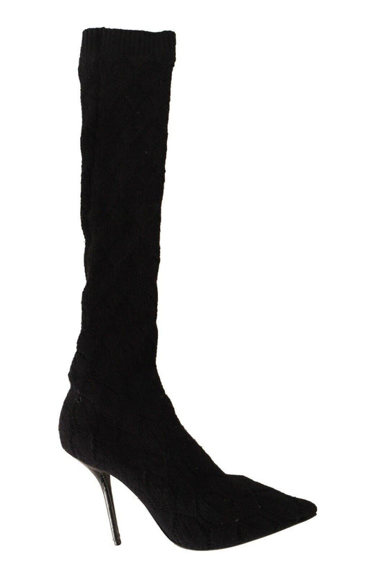 Dolce & Gabbana Black Stretch Socks Knee High Booties Shoes - Designed by Dolce & Gabbana Available to Buy at a Discounted Price on Moon Behind The Hill Online Designer Discount Store