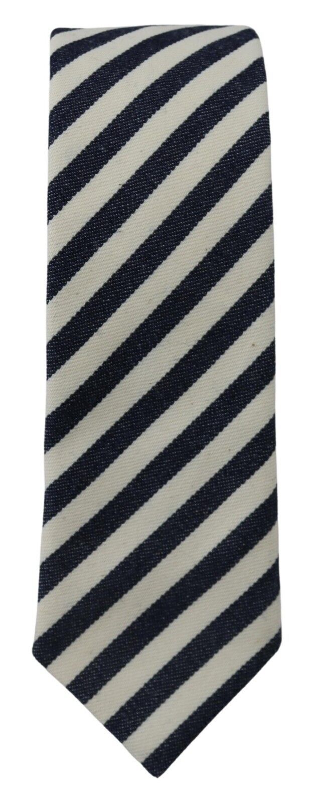Denny Rose White Blue Striped Classic Adjustable Men Silk Tie - Designed by Denny Rose Available to Buy at a Discounted Price on Moon Behind The Hill Online Designer Discount Store