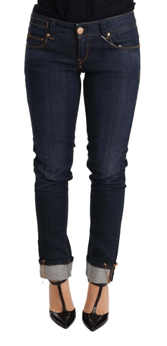 Blue Washed Cotton Low Waist Skinny Denim Women Trouser Jeans - Designed by Acht Available to Buy at a Discounted Price on Moon Behind The Hill Online Designer Discount Store